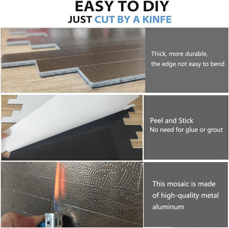 weimeisc 10 Sheets Peel and Stick Backsplash Tile for Kitchen, Self-Adhesive Mosaic Tile, Stick on Bathroom Vanities，Fireplace Décor, Laundry Table (Metal Champagne Wooden Texture) - Image 4